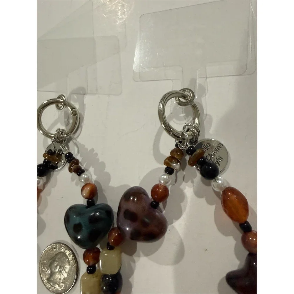 Set of 2 handmade cute Beaded Phone Purse Bag Charm Keychains Heart Star